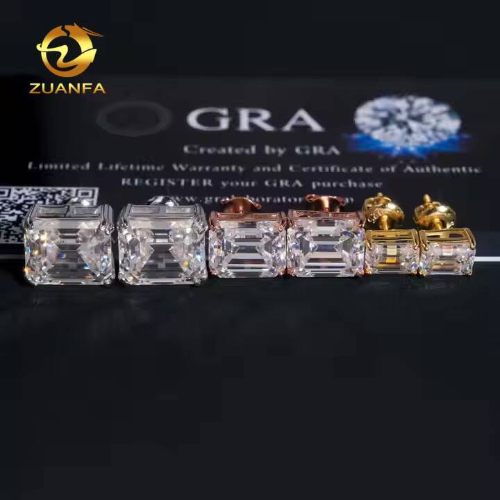 VVS D Emerald Cut Moissanite Diamond Earrings 925 Sterling Silver Hip Hop Jewelry Luxury Men Women Fashionable Ear Studs
