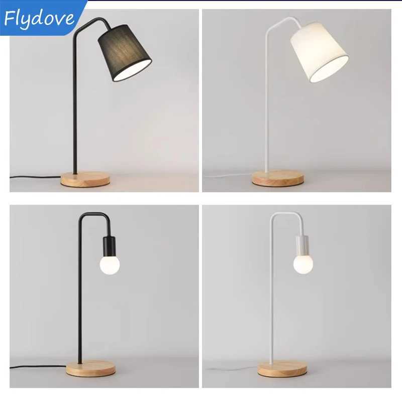Nordic E27 LED Wooden Desk Lamp Vintage Black White Creative Iron Rod Countryside Wooden Table Lamps Bedside Reading Lighting C251115