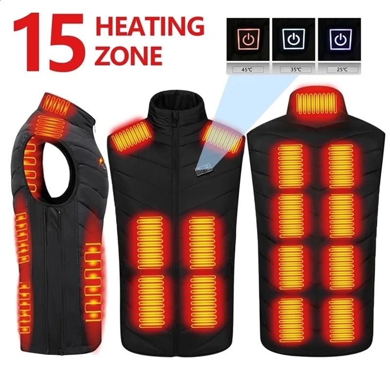 15/9 Areas Heated Vest Men Women Heated Jacket Winter Usb Heating Vest Self Heating Thermal Vest Heating Down Jacket Warmte Vest 240912