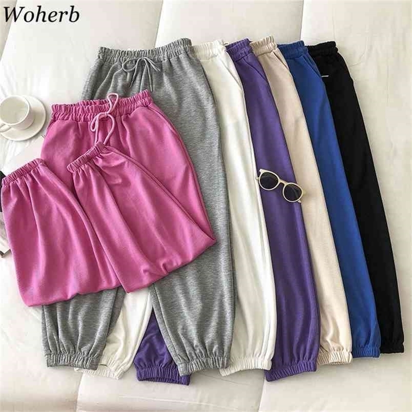 Candy Color Sweatpants Women Casual All Match Loose Trousers Harajuku Drawstring Cargo Joggers Pants Streetwear 210519