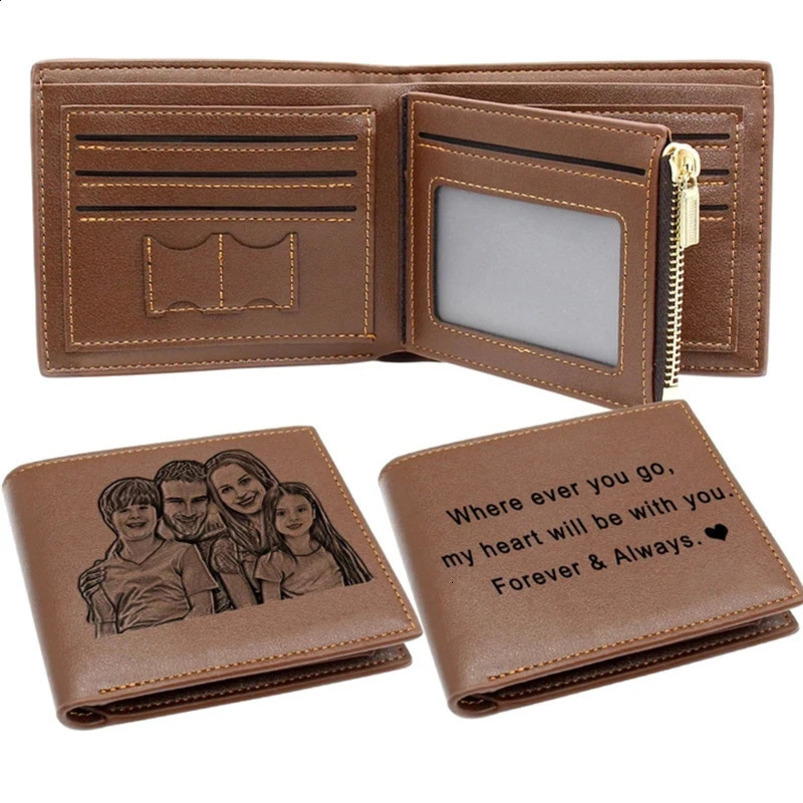 Ship from US Picture Wallet Men Business Short UltraThin Fashion Cowhide BiFold Diy Customized Po Carved Text Purse Valentines Day Gift 250228FBB