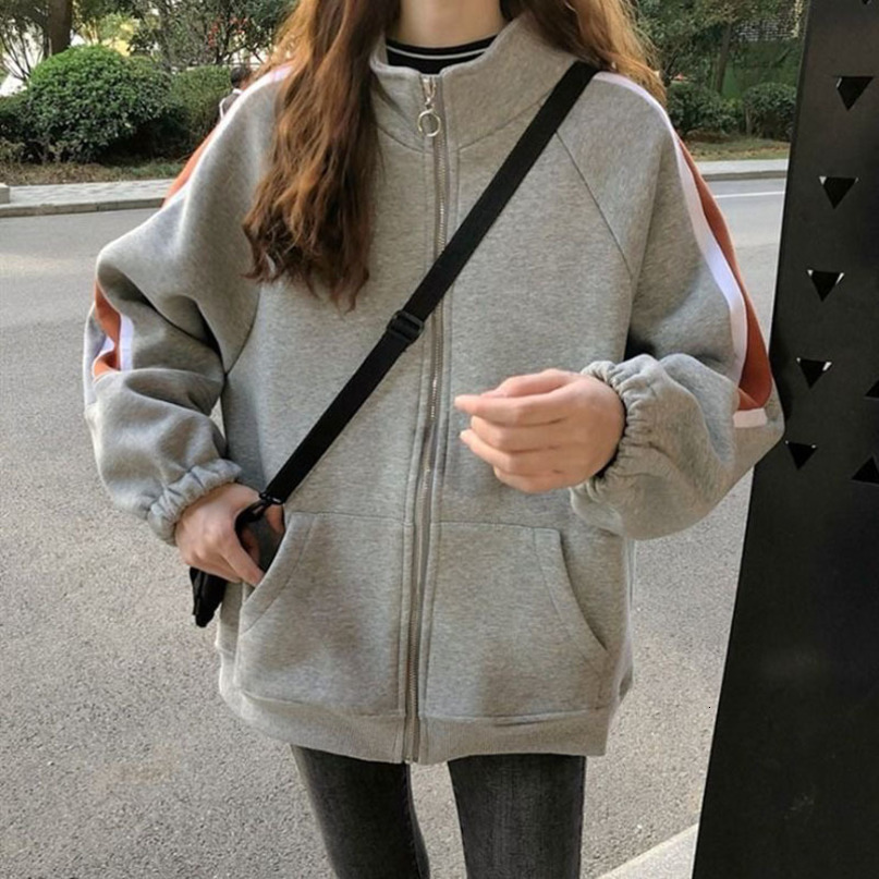 Women Plus Cashmere Zipper Jackets Autumn Winter Female Fashion Korean Long Sleeve Loose Warm Coat 201019