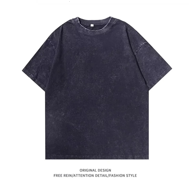 Laundry retro mens T-shirt street hip-hop retro punk T-shirt Harajuku casual cotton short sleeved pickled T-shirt top 250207