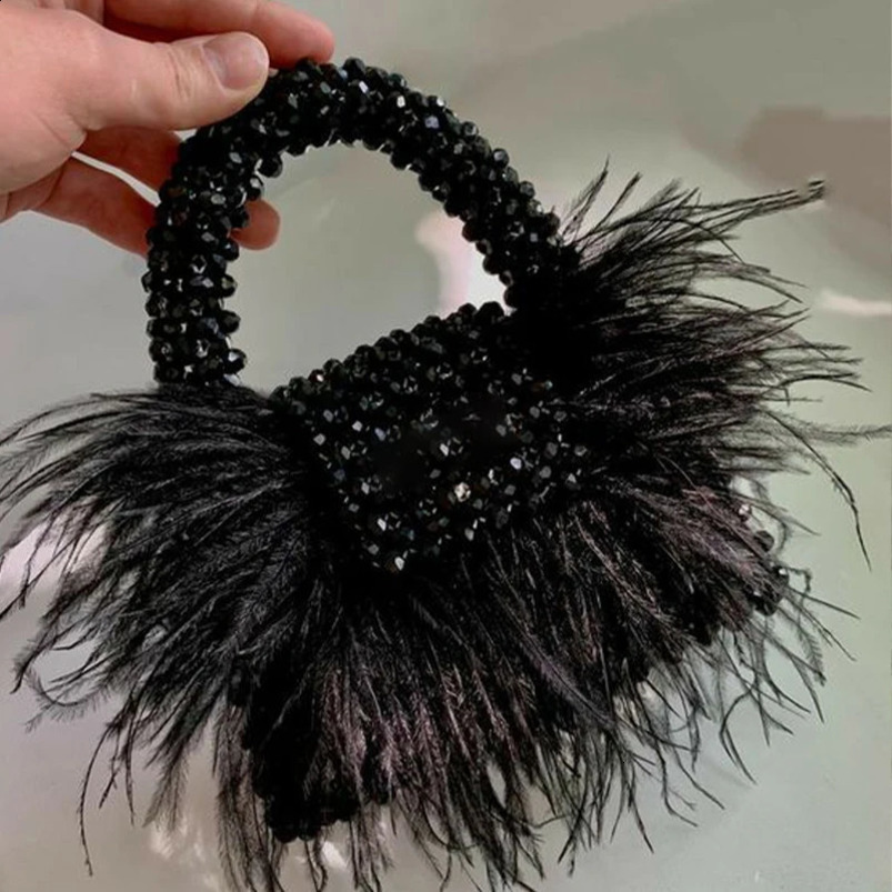 Add feather custom party dinner bag fashionable handmade acrylic womens flip shoulder summer highend handbag 240913