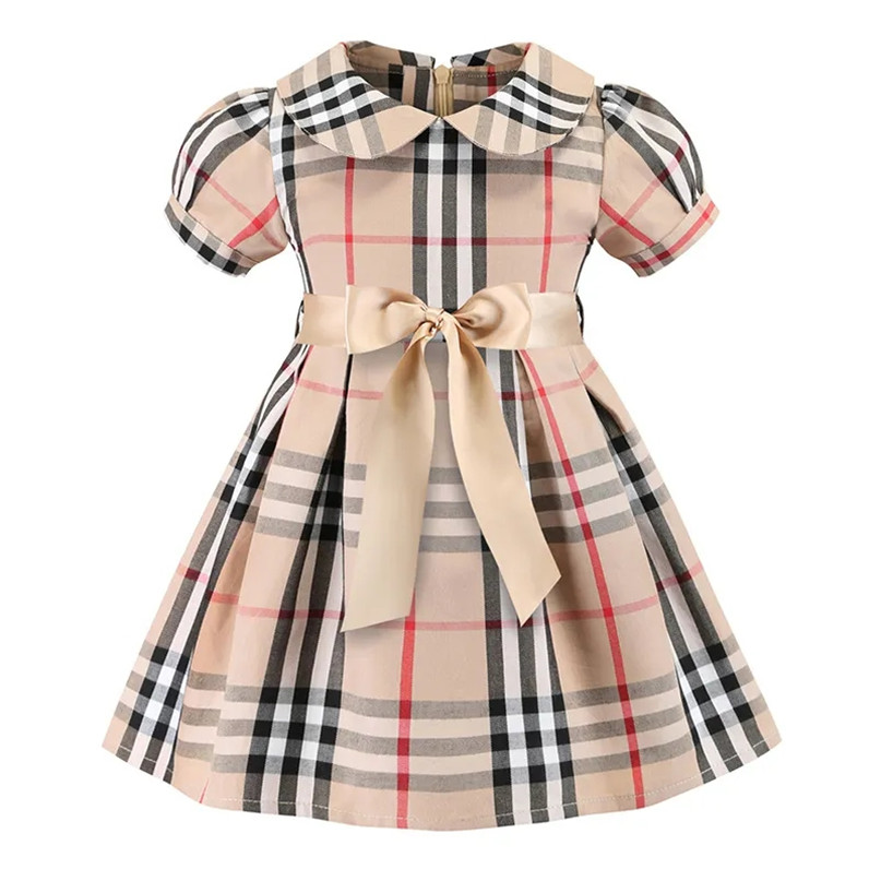 Designer Baby Girls Dress Kids Lapel College Short Sleeve Pleated Shirt Skirt Children Casual Clothing Kids Clothes ac
