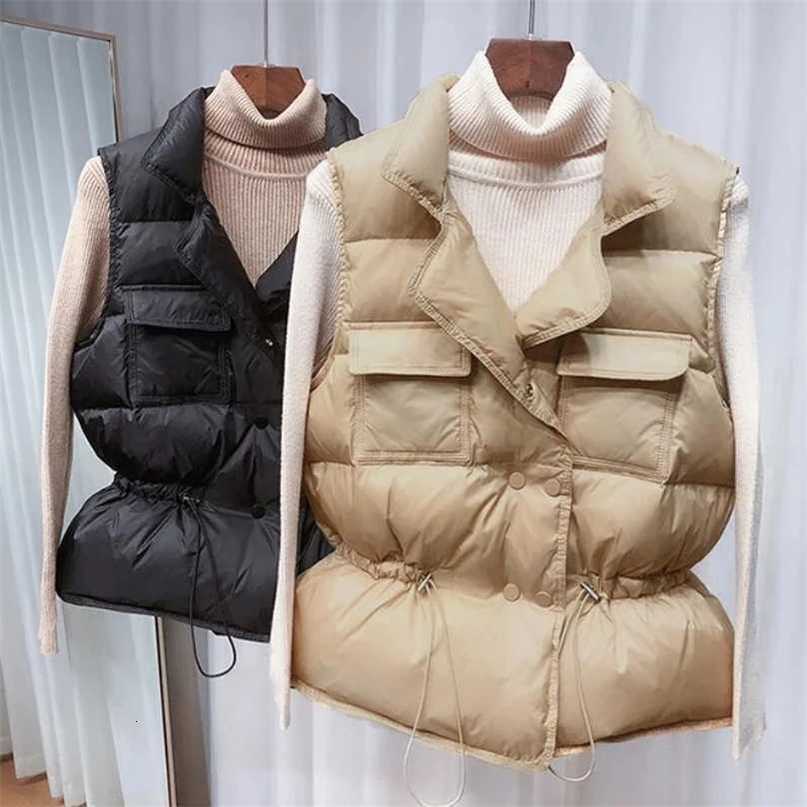 Winter Down Vest Women Short Sleeveless Vest Jacket Lightweight Body Warmer Waistcoat Female White Gilets Windbreaker Down Coat 211105