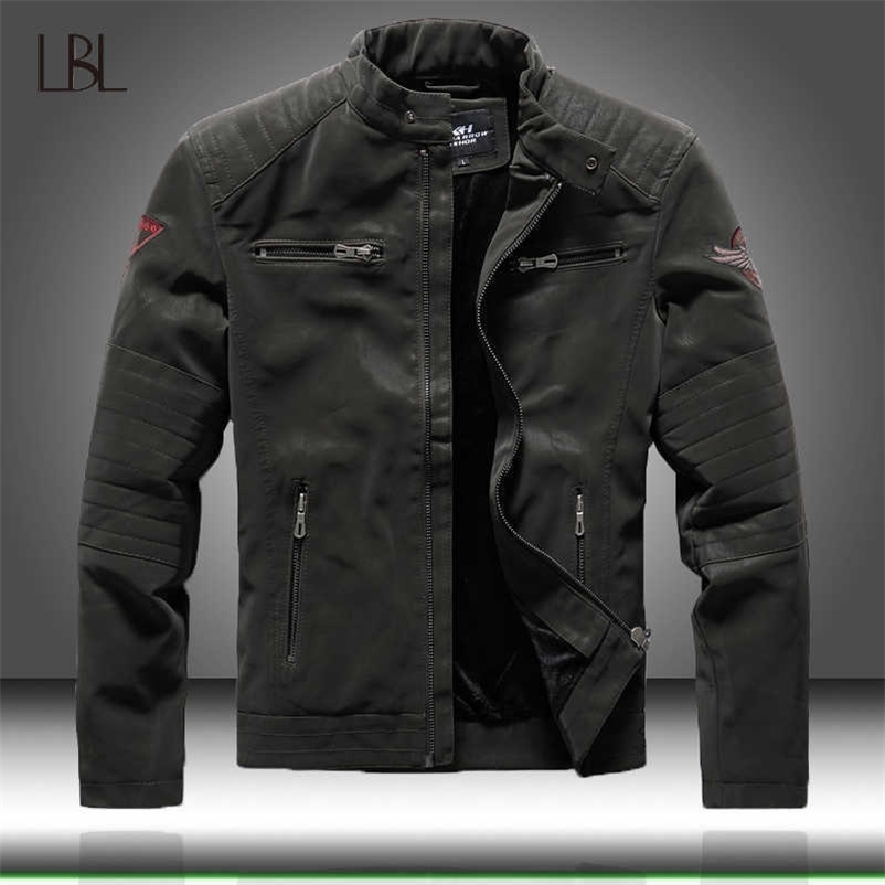 Winter Mens Bomber Jackets Casual Military Male Outwear Fleece Thick Warm Windbreaker Jacket Mens Pu Leather Baseball Coats 211009