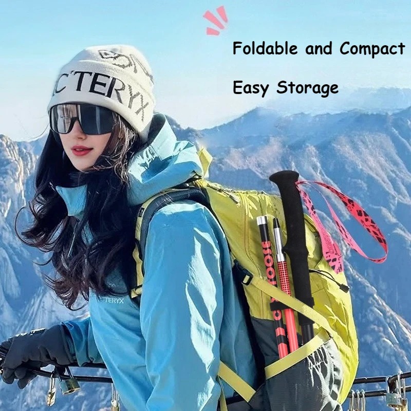 Carbon Fiber Trekking Poles Ultra-light Folding Hiking Sticks Walking Stick with EVA Handle Quick-Lock for Women Men Hiking Camping Climbing