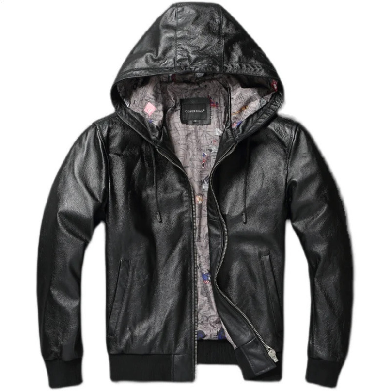 Men Leather Jacket with Hood Genuine Cowhide Slim Fit Male Skin Coat Spring Autumn Clothing Chamarras De Cuero Para Hombre 241122