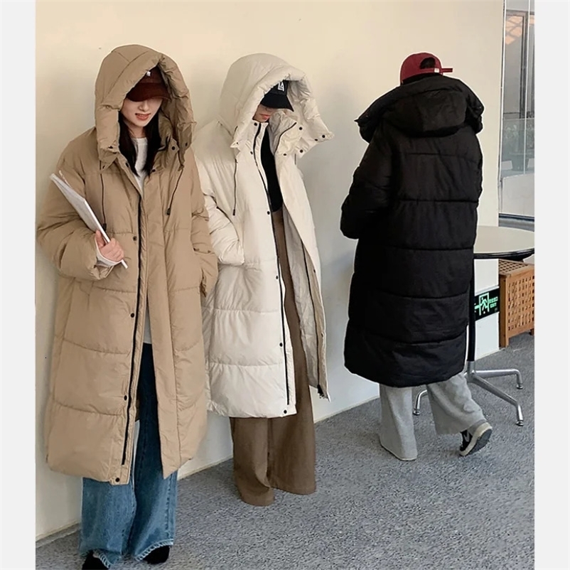 Women's Down Parkas Women Khaki Down Jacket Hooded Long Cotton Clothes Winter Warm Thicken Windproof Korean Fashion Loose Oversized Coat Tops 231