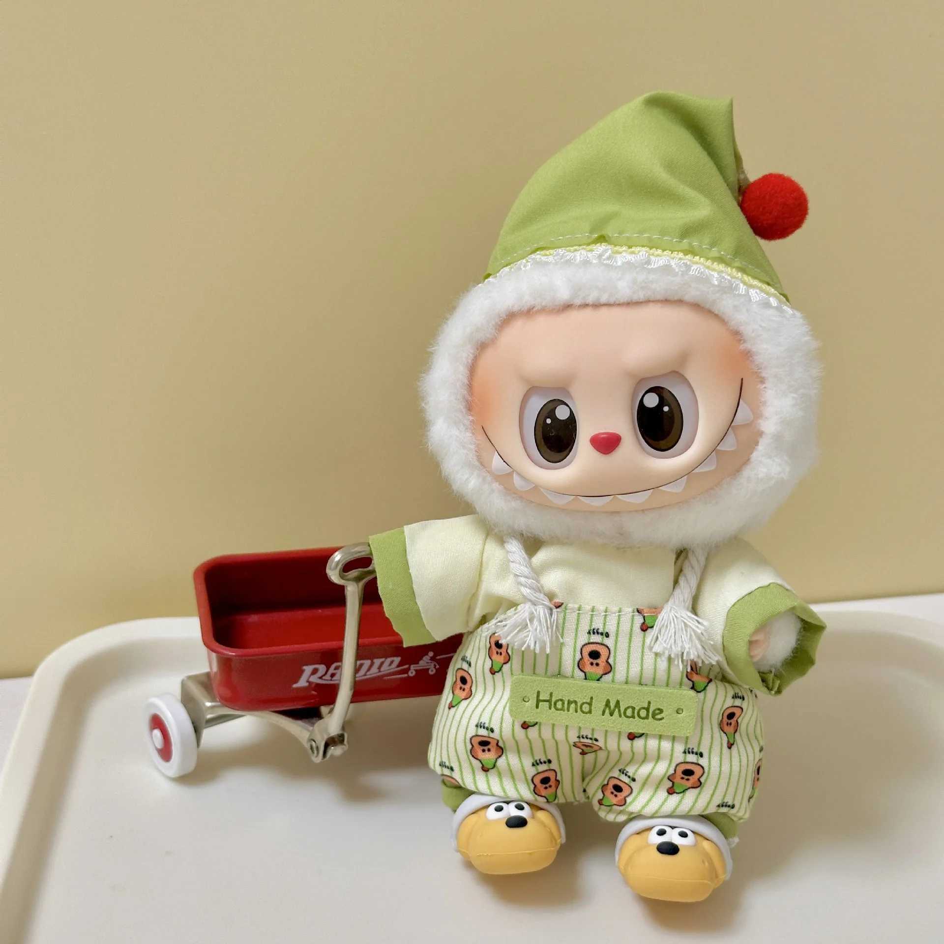 Doll Clothes for Labubu 17cm Glue Doll Replacement Overalls Hat Plush Clothes Cartoon Cute Peripheral Clothes C250924