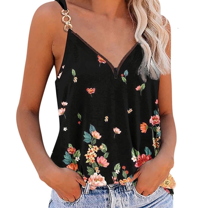 Camisoles Tanks Summer New Fashion Bohemia Beachwear Women's Sleeveless Top Casual Zipper Printed Spaghetti Sexy Vest Tops Female Street Wear 230