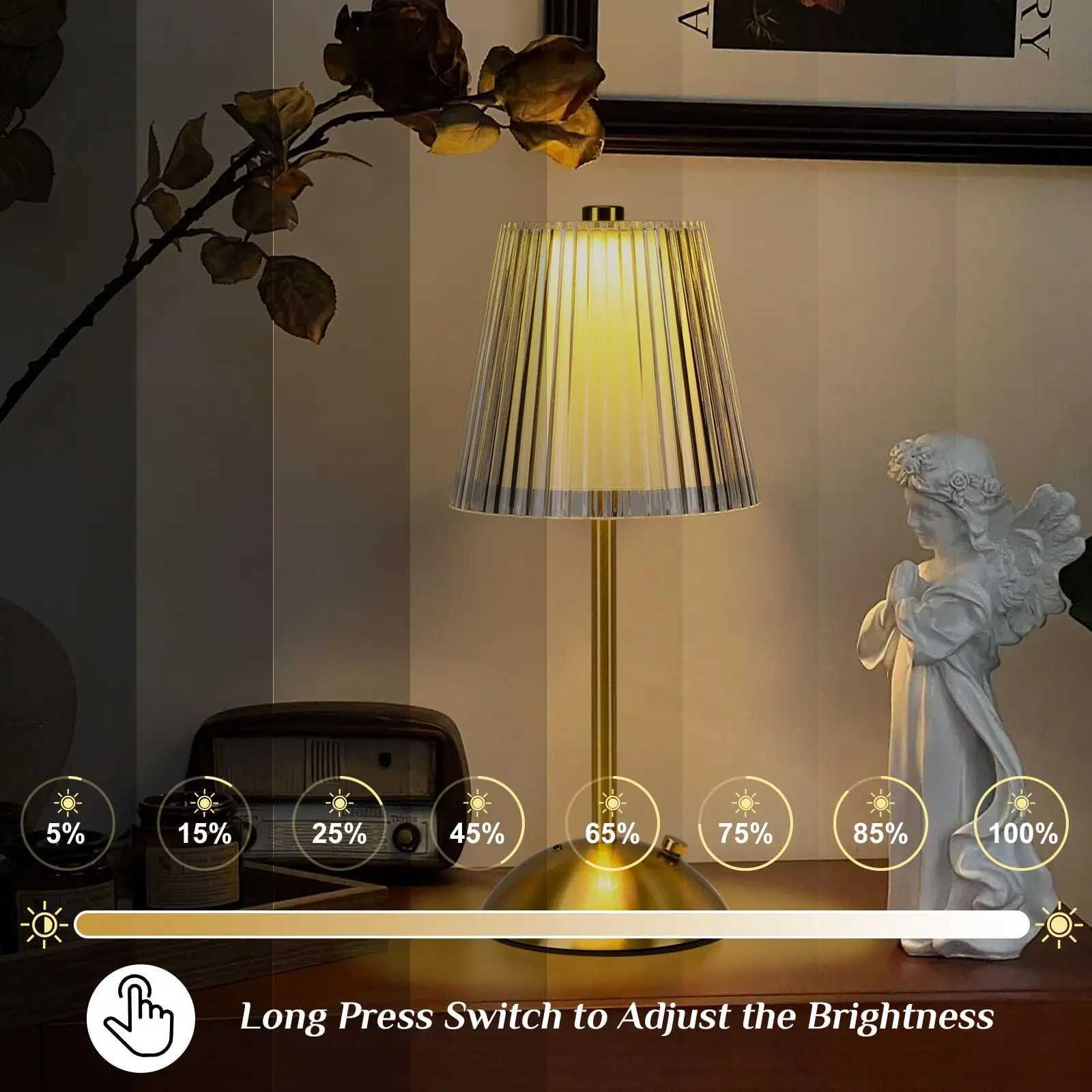 LED Desk Lamp Touch Crystal Table Lamp Dimmable 3 Color Rechargeable Dining Desktop Night Light for Hotel Bedroom Bedside Decor C251115