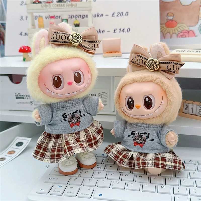 15 17cm For Labubu Doll Clothes Luxury Houndstooth Pants Hat Shoes Set Strap Dress Clothing For CryBaby Dollhouse Accessories C250924