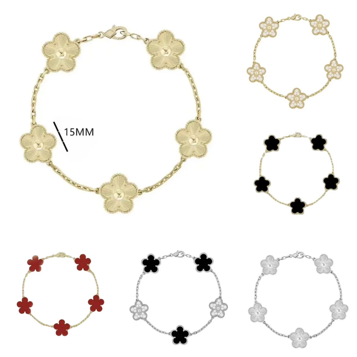 Fashion Clover Bracelet Luxury jewelry Woman Flower Classic Charm Bracelet 18K Gold Silver Rose Gold Chain Plate Agate Diamond for Women Wedding Party Gifts