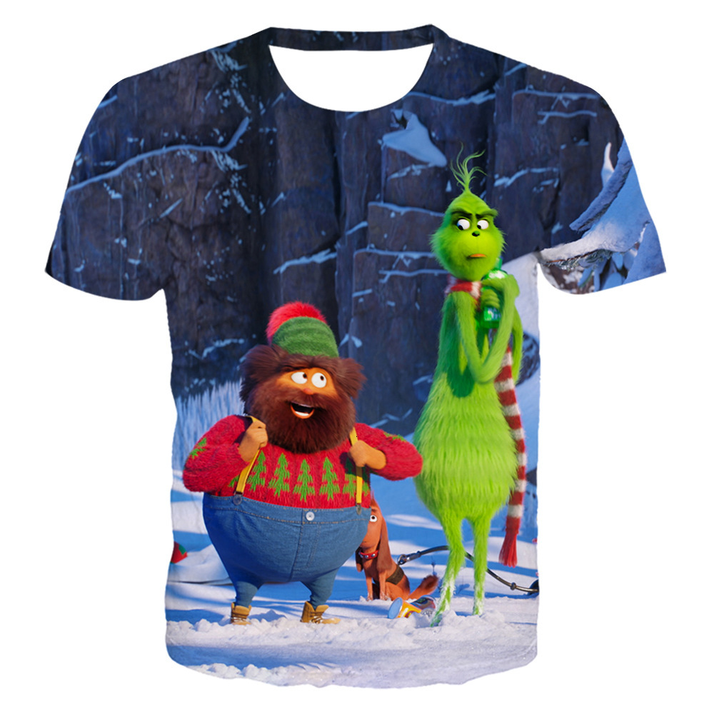 New Flat Fabric Top 3D Digital Print Green Monster Grinch T-Shirt Youth Short Sleeve Men's Shirt
