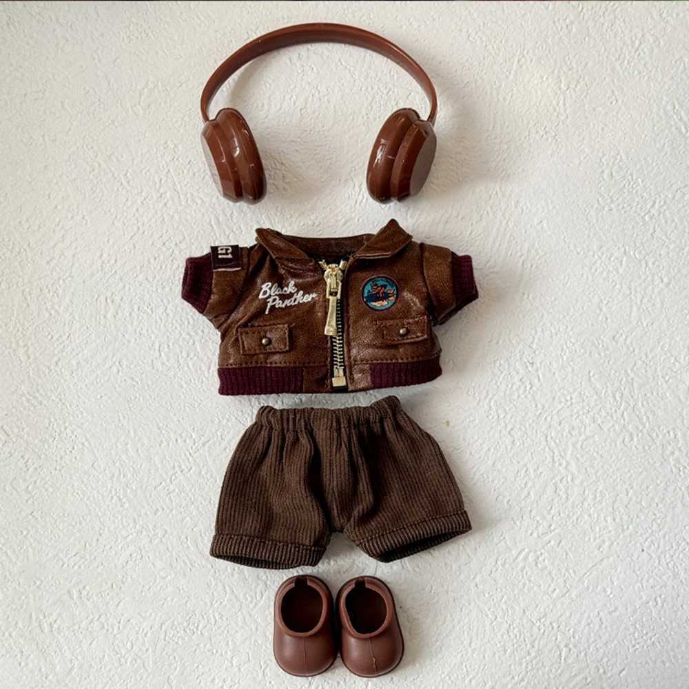 For 15 17cm Labubu Brown Retro Flying Jacket Fashion Doll Clothes Trendy Outfit Accessories Fashion Clothes Set Kid Gift C250924