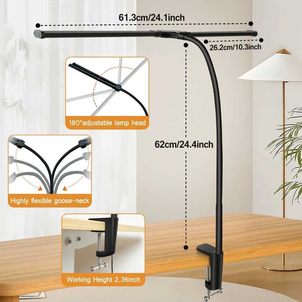 LED DoubleSingle Head Reading Desk Lamp Foldable Swing Arm Table Lamp with Clip Dimmable Workstation Office PC Eye Protection C251115