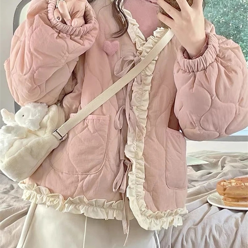 Women's Down Parkas Oversized Down Coats Women Winter Warm Thicken Casual Jackets Female Korean Fashion Japanese Sweet Cute Kawaii Ruffles Outerw