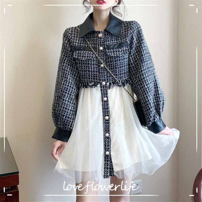 French Vintage Mini Dress Women Long Sleeve Button Fairy Retro Party Dress Female Dress Korean Autumn Clothing 210521