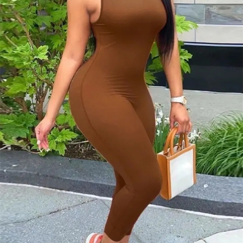 LW sexy jumpsuit Round Neck Milk Fiber Smooth Casual Regular Basic Solid Color Leisure Sleeveless Jumpsuit romper 240129