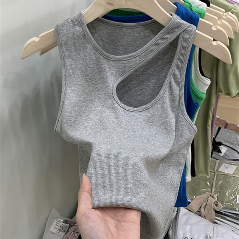 Camisoles Tanks Sexy Hollow Out Screw Thread Tank Top Women Summer Camisole Crop Tops Vest Female Basic Elastic Tshirts 230413