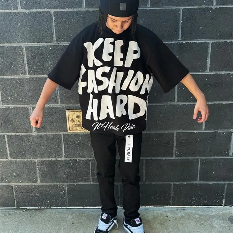 Y2K mens clothing American Gothic hip-hop letter printed oversized T-shirt round neck cotton short sleeved top 250103