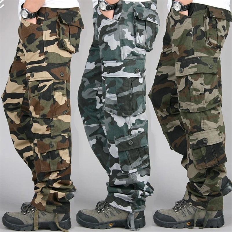 Mens Tactical Camouflage Overalls High-Quality Cotton Multi-Pocket Trousers Sports Training Casual Work Pants 240812