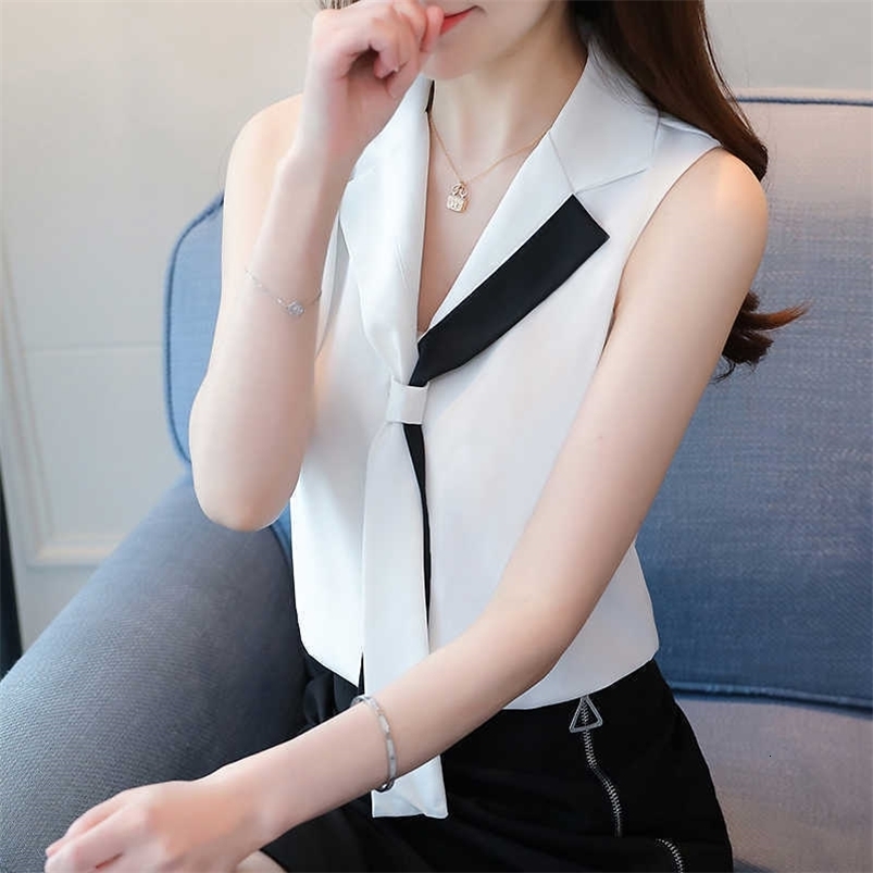 Korean Fashion Summer Chiffon Women Shirts White Sleeveless Blouses Ladies Plus Size XXL s Tops and 210531