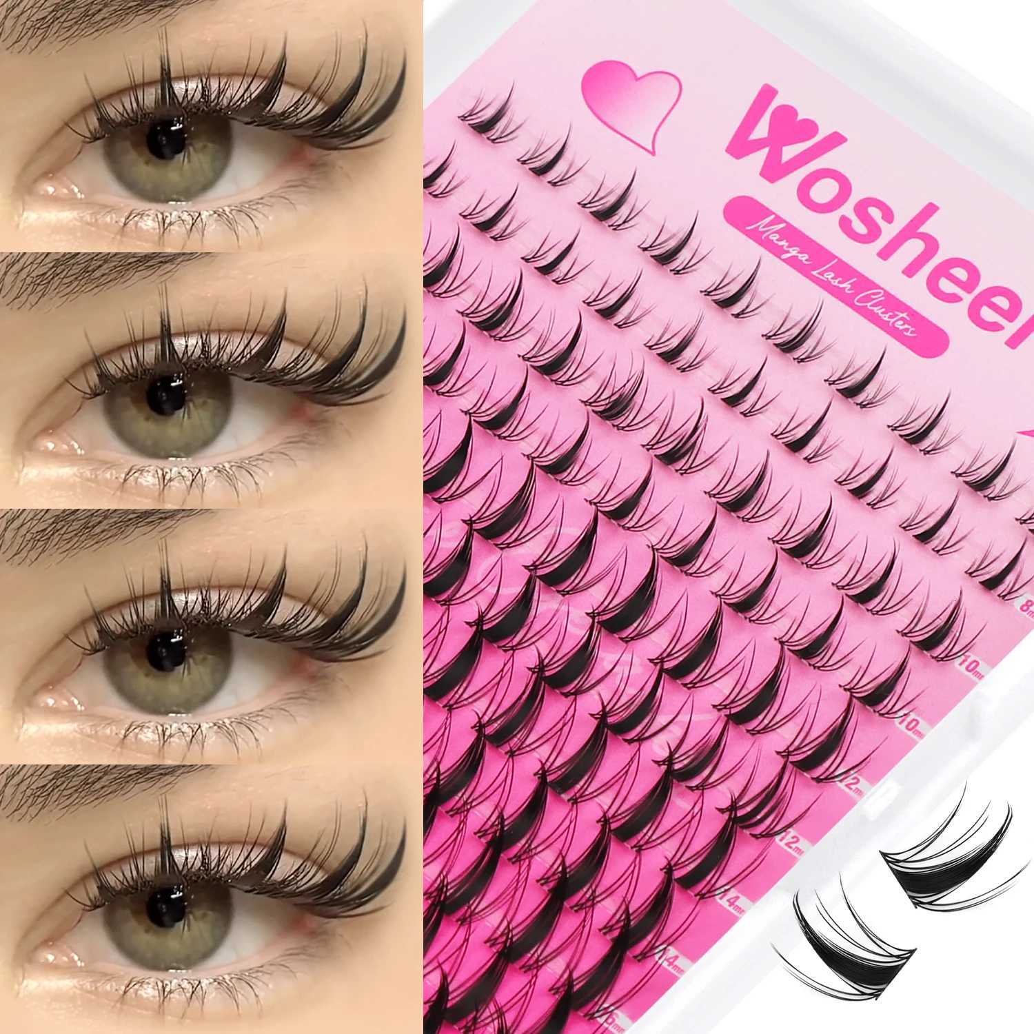 WOSHEER Lash Clusters Manga Lash Clusters Kit Clear Fairy Eyelash Clusters WetLook Spiky Anime Lashes Individual Lashes C250924
