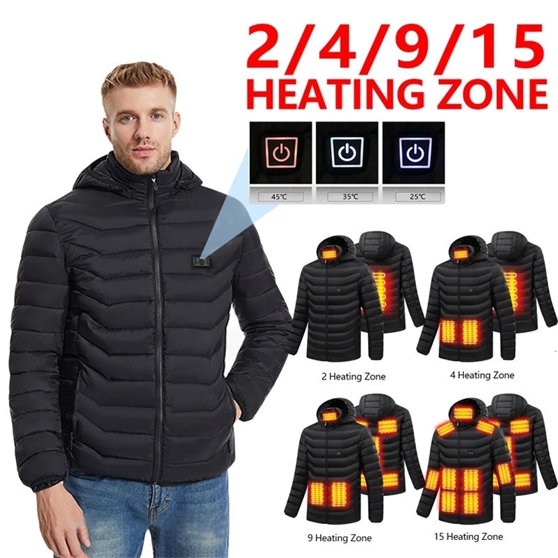 Men's Down Parkas USB Heating Jackets Men Winter Warm Heated Parkas 21 Zones Electric Heated Jacket Waterproof Washable Warm Jacket Coat Plus Siz