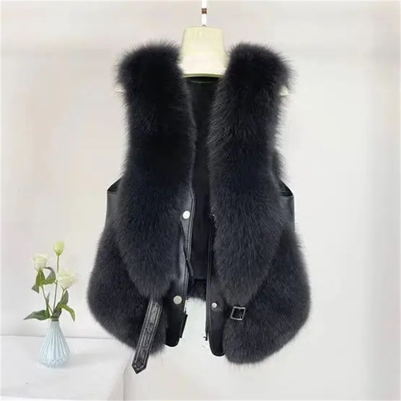 Womens Short Autumn and Winter Waist Fox Hair Vest Sleeveless Jacket Casual Coat Air Grid XK190 241111