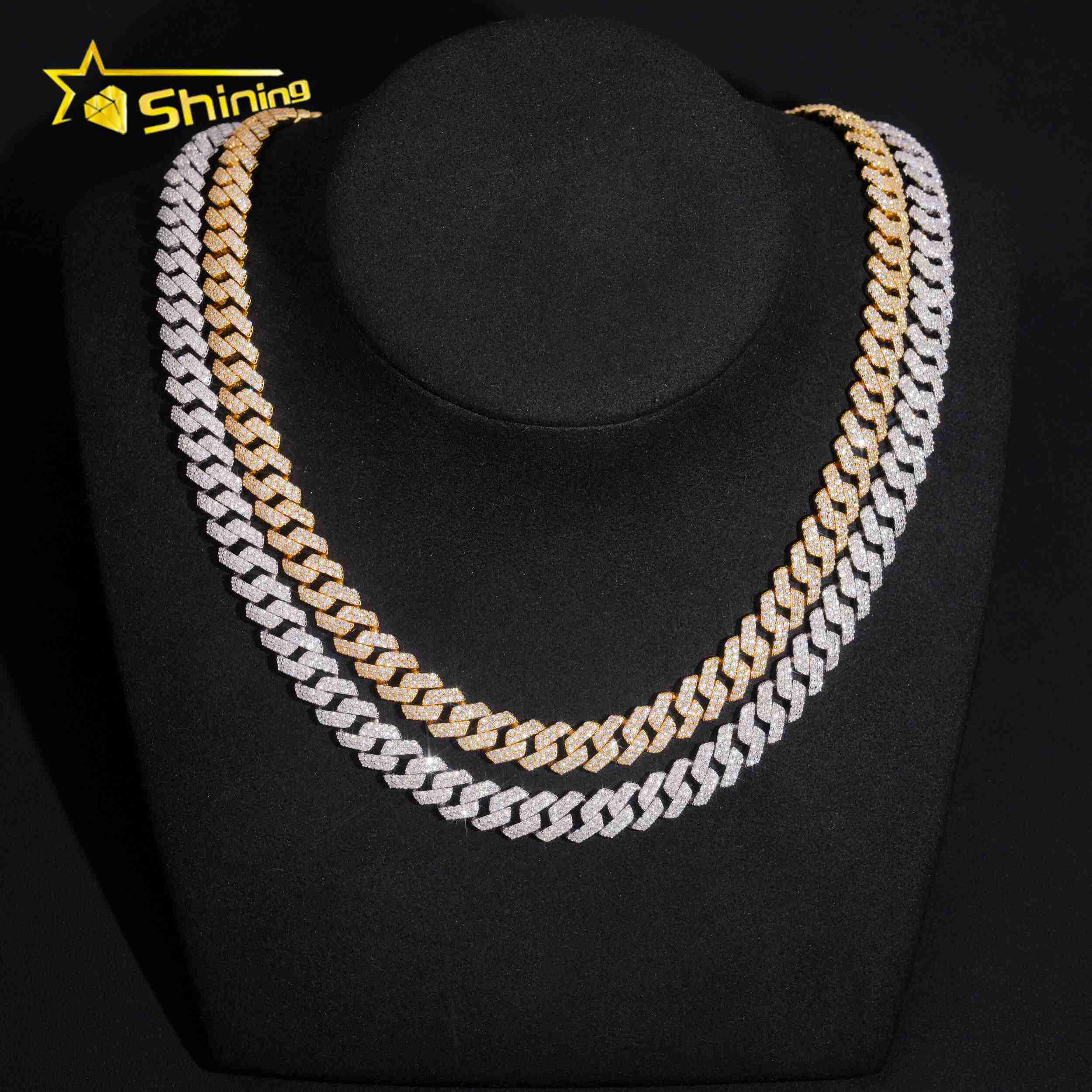 RTS Promotion Hot Selling Hip Hop Jewelry 10mm Solid 925 Sterling Silver Men Necklace Iced Out VVS Moissanite Cuban Link Chain