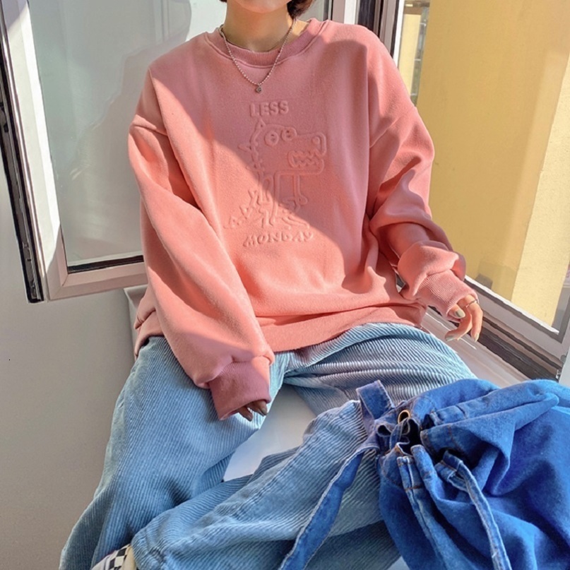 4 Candy colors autumn winter preppy style Women Sweatshirts cartoon thick Sweatshirt Womens pullovers( F4161) 210423