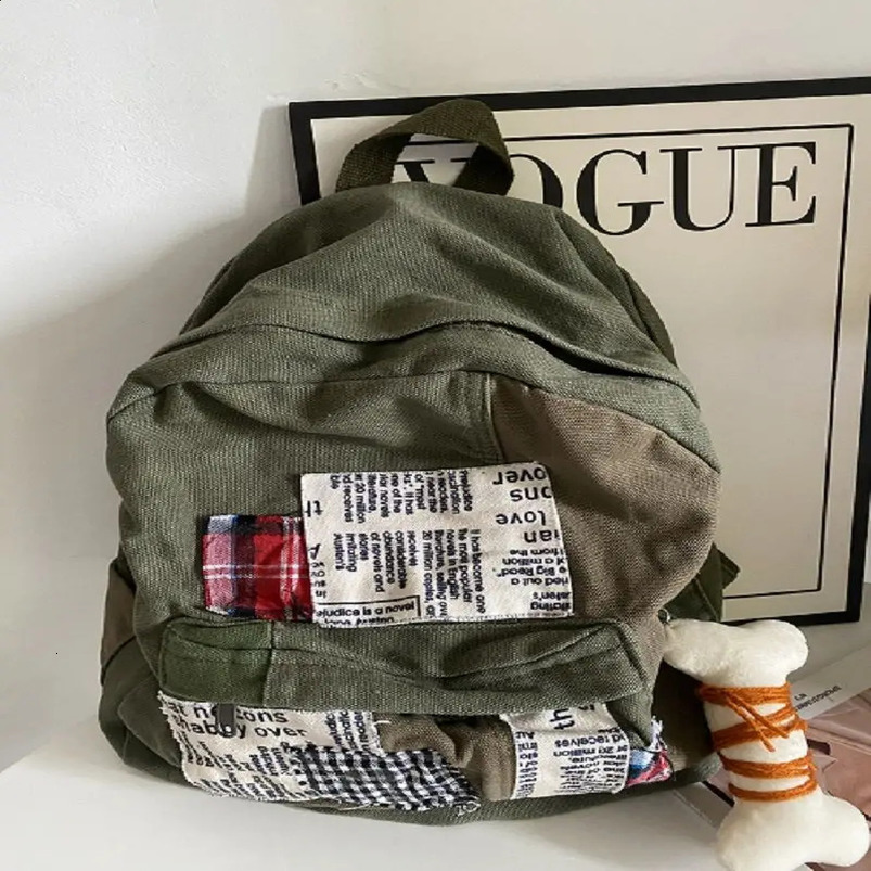 JIAERDI Y2k Grunge Green Backpack Womens Harajuku Patchwork Canvas School Retro Leisure Mochila Aesthetics 240903