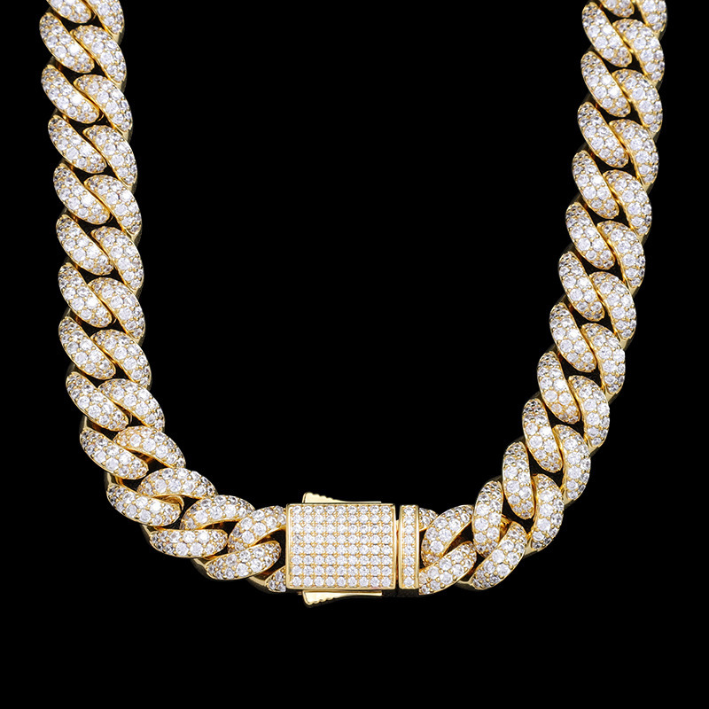 JWY Customized Trend Jewelry Hip Hop Men Necklace White Gold Iced Out Cuban Link Brass CZ Gold Chain