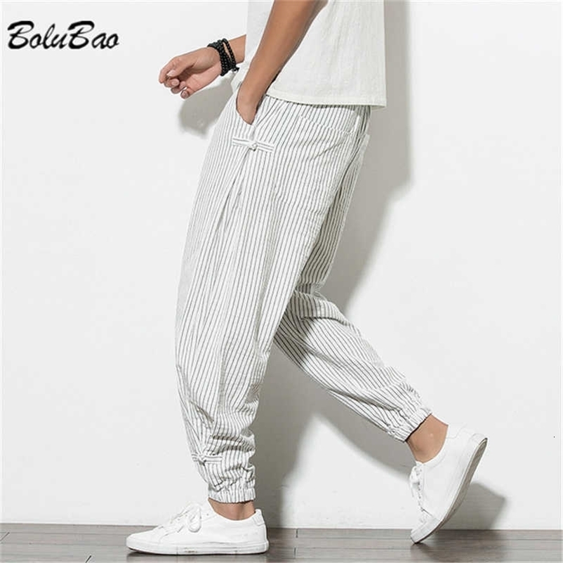 BOLUBAO Summer Men Pants Harem Loose Linen Thin Striped Jogger Sweatpants Breathable Plus Size Casual Harem Pants Male 210930