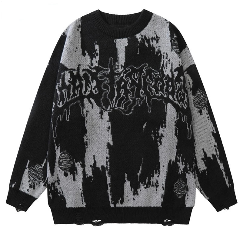 Y2K Vintage Knit Punk Gothic Streetwear Sweater Men Women Trend Harajuku Fashion Thicker Warmer Pullover Men Clothing 240912