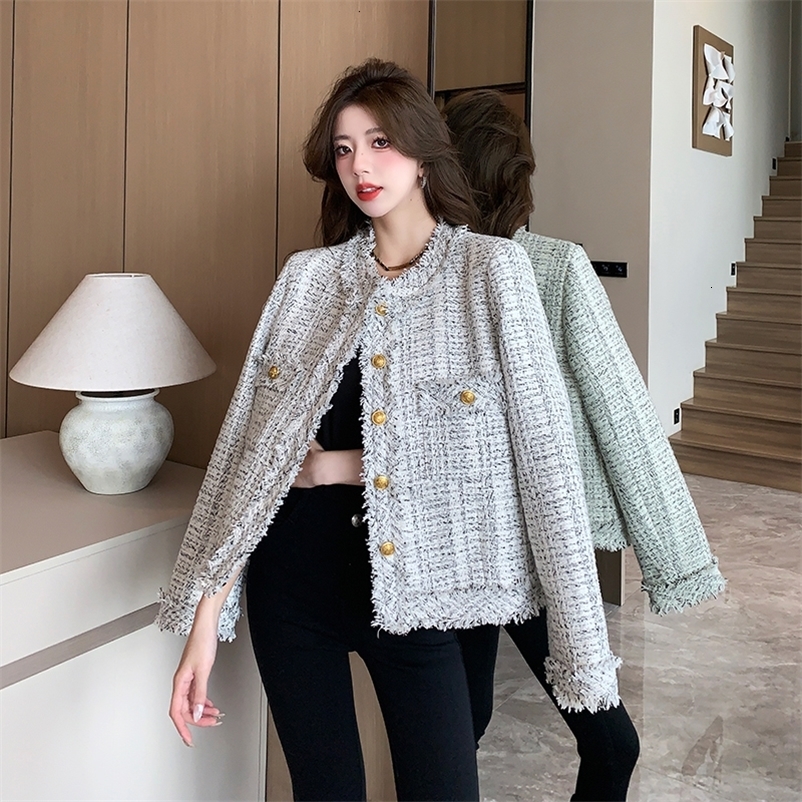 Women's Jackets Autumn Winter High Quality Women Tweed Jacket Temperament Long Sleeve Single Breasted Tassel Fashion Coat Tops 230919