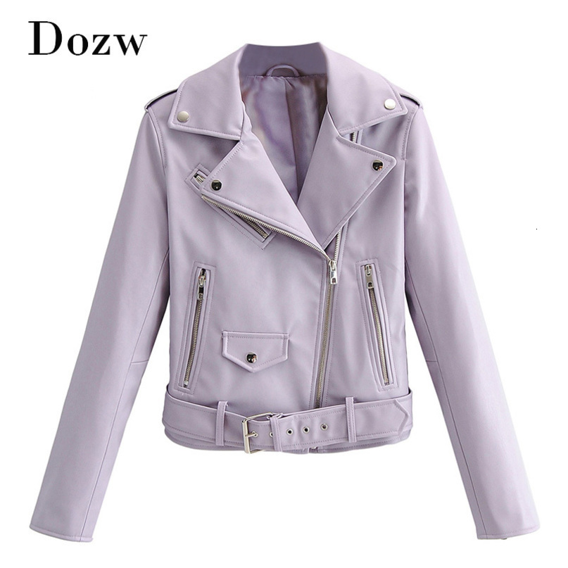 Fashion Women PU Faux Leather Jacket With Belt Turn Down Collar Solid Coat Outerwear Ladies Long Sleeve Chic Tops 210414