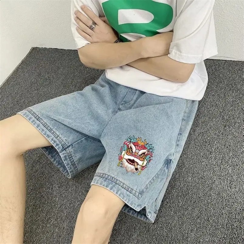 Mens denim shorts loose graphic pockets wide mens shorts split style multi-color er Xxxl thin Xl trend Harajuku 250423