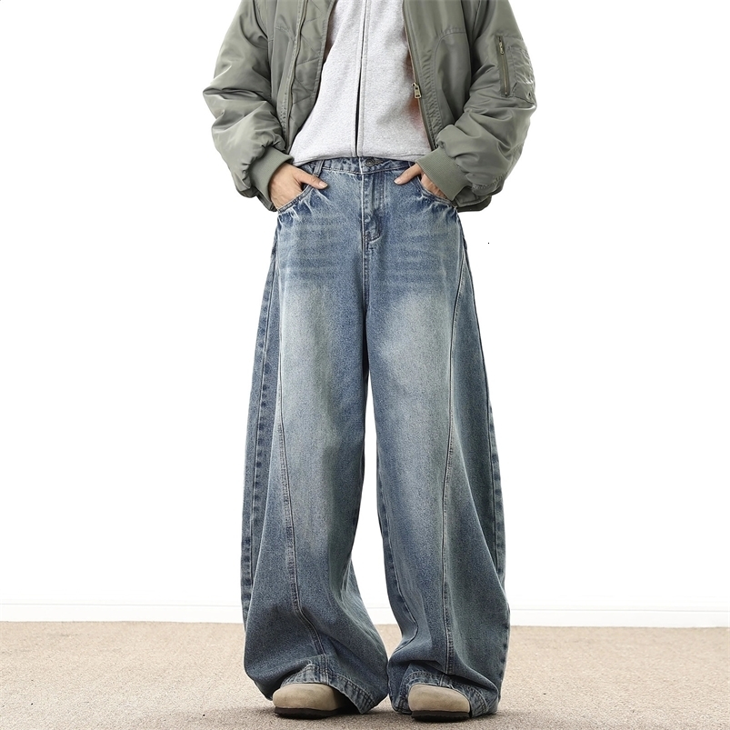 Wide leg denim pants for men loose denim drag and drop Trouser pocket mens jeans 250423