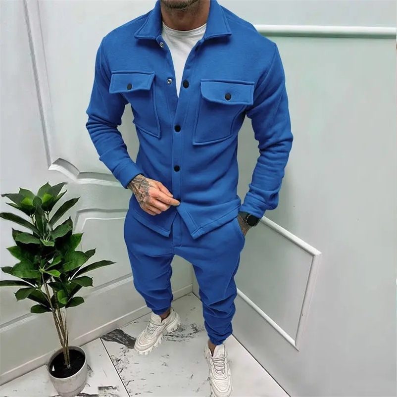 Casual Mens Sets Solid Color Suede Single Breasted Lapel Fashion Suit for Autumn Winter 240518
