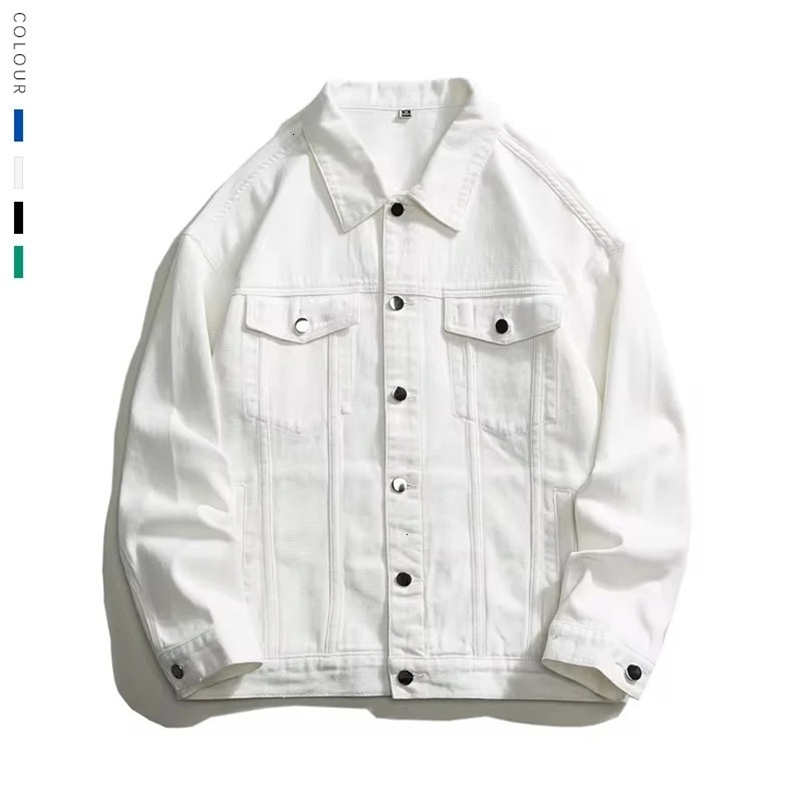 Autumn Mens Oversize White Denim Jacket Fashion Streetwear Cotton Casual Loose High Quality Jean Coats Blue Green Black 250519