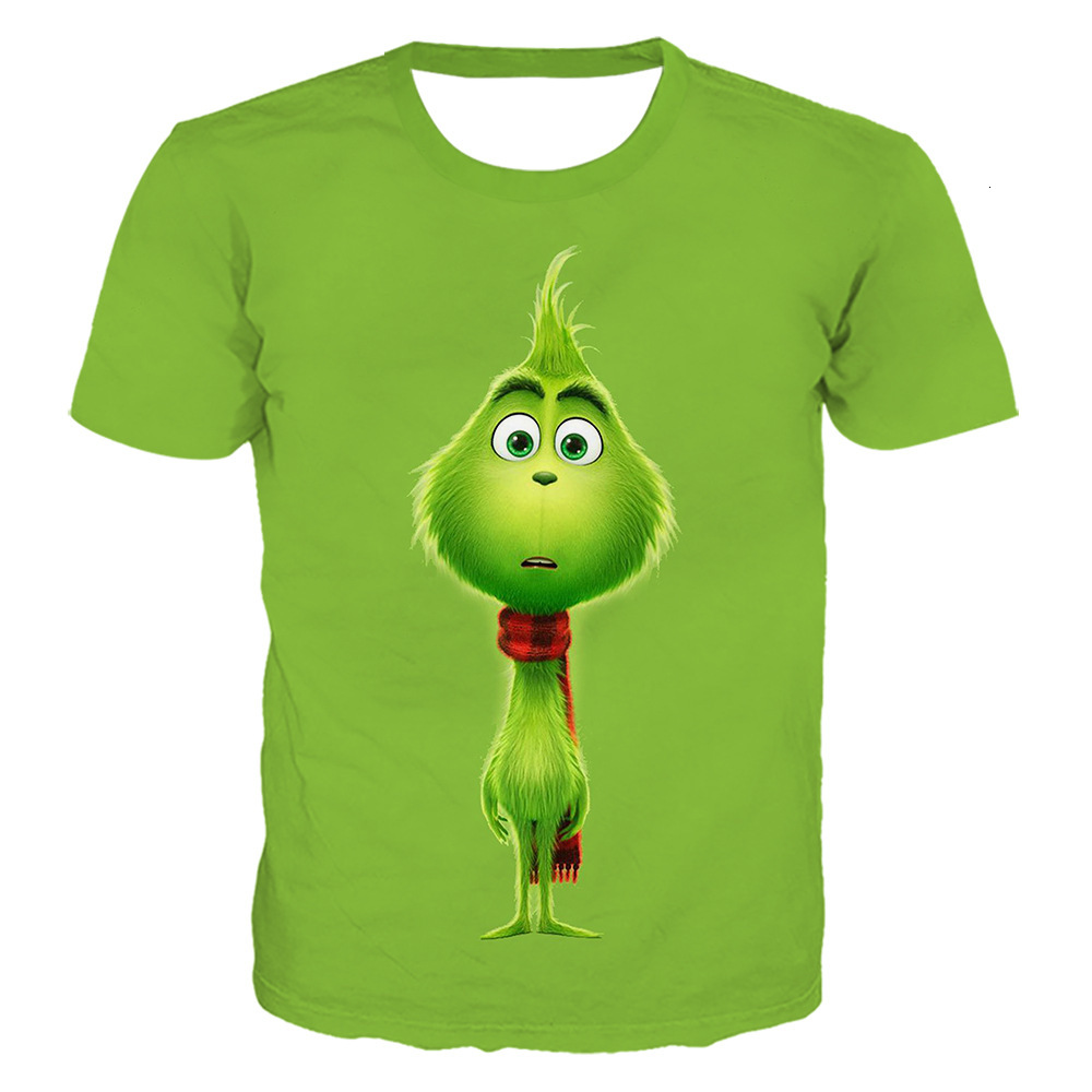New Flat Fabric Top 3D Digital Print Green Monster Grinch T-Shirt Youth Short Sleeve Men's Shirt