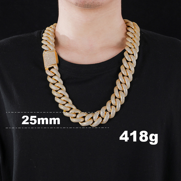 Hip Hop Jewelry 25mm Luxury 14k 18k Gold Plated Brass CZ Moissanite Diamond Heavy Iced Out Miami Cuban Link Chain Necklace for Men