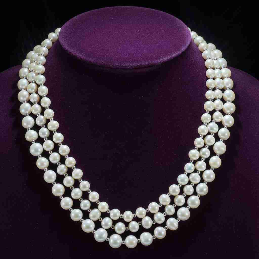 Luxury High Quality 79mm 5A Natural Freshwater Pearl 3 Rows Pearl Necklace for Women Bride Party Banquet Wedding Silver Jewelry