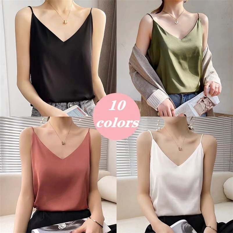 Camisoles Tanks Fashion Silk Tops Women Tank Tops Streetwear Satin Sexy Sleeveless Tank Top Plus Size 5XL 6XL Ladies Camisole Bottom Shirt 230426