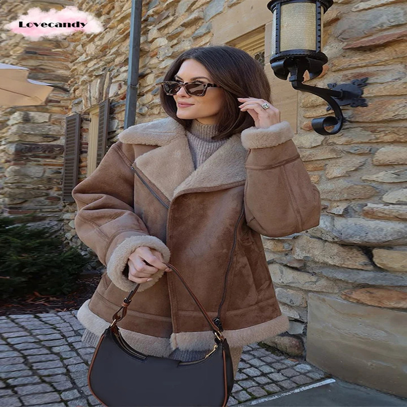Fashion Long Sleeve Basic Coat Women Casual Lapel Zipper Lamb Wool Warm Jacket Autumn Winter Lady Commuting Outerwear 241217