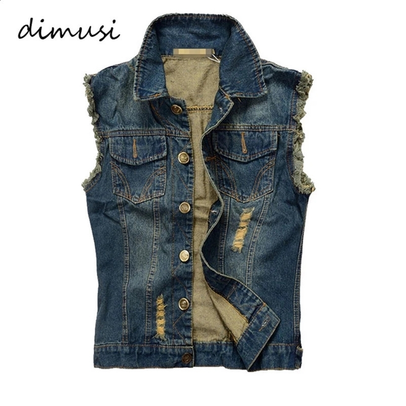 DIMUSI Summer Mens Ripped Denim Vest Male Tank Top Washed jeans waistcoat Man Retro Cowboy Hip Hop Sleeveless Jacket 6XLYA564 240912